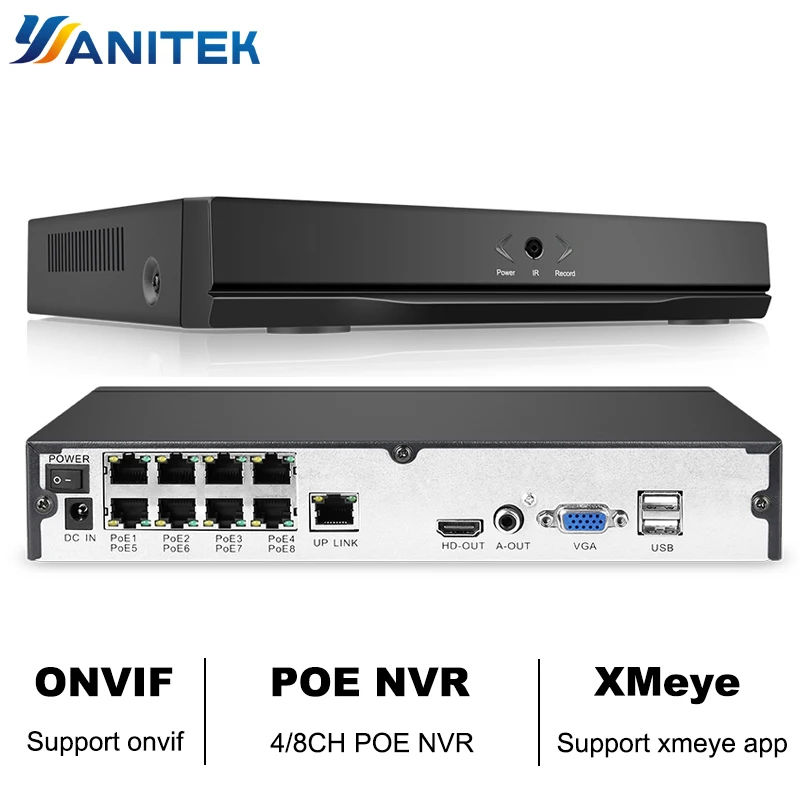 Yanitek 8CH 4MP 4CH 5MP H.265 видеорегистратор Full HD 8-канальная безопасность CCTV NVR ONVIF P2P
