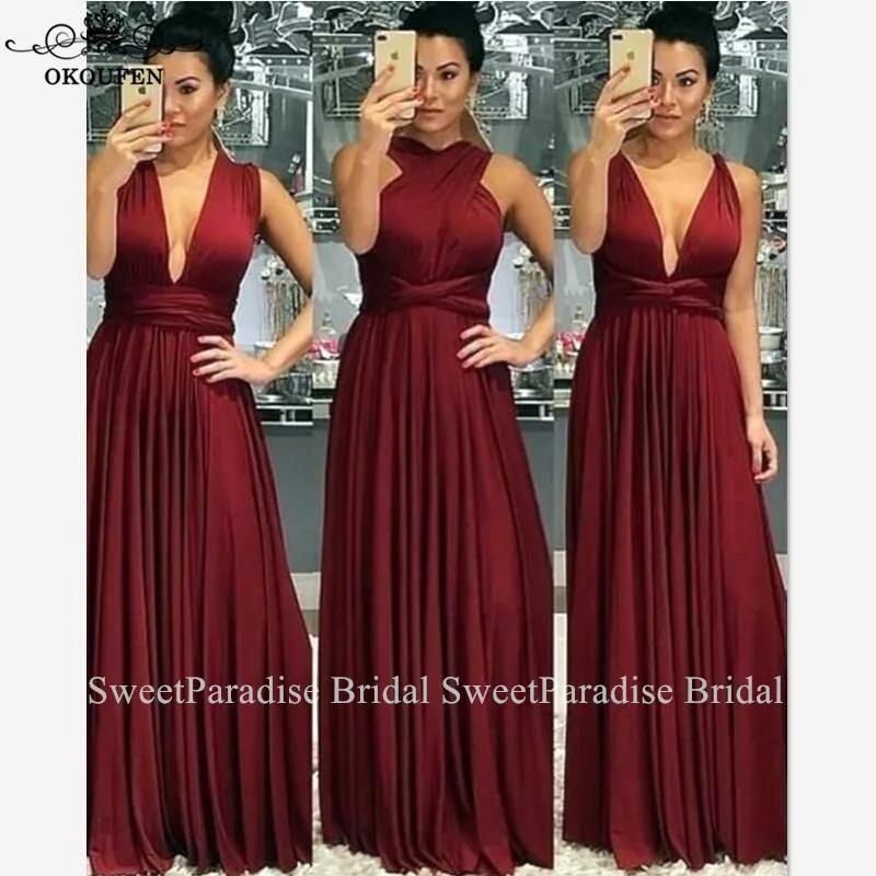 Длинные свадебные платья-трансформер бордового цвета, эластичный спандекс, Vestido Madrinha, свадебные вечерние платья для женщин - Цвет: Burgundy