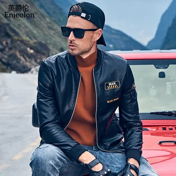 

Enjeolon Brand Men PU Leather Jacket Hooded Motorcycle PU Leather Jackets Hip Hop Pocket Coats Male Jaqueta Couro P409
