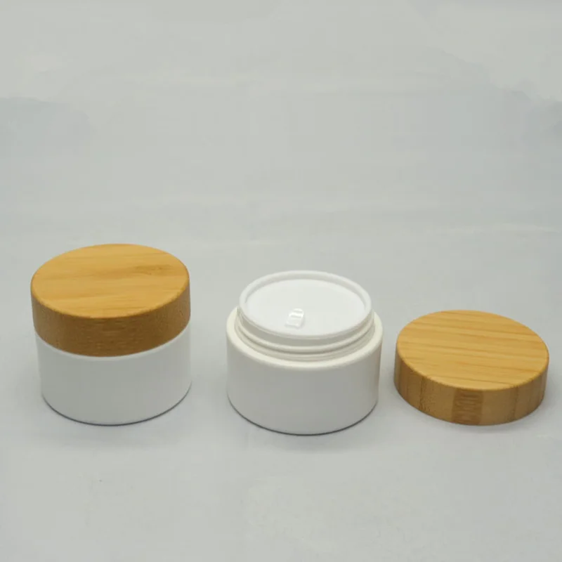 10/20/30PCS 10/20G White PP Eye Cream Jar Pot with Bamboo Cap Empty Facial Mask Box Cosmetic Refillable Bottle Bamboo Pot Tin