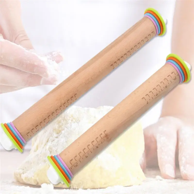 Adjustable Christmas Rolling Pin Wooden Scale Rolling Dough Sticks