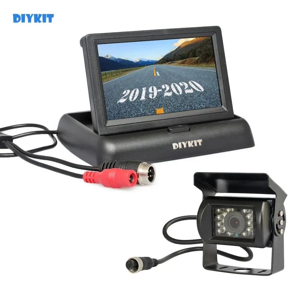 

DIYKIT DC12V-24V 4PIN 4.3inch Reverse Rear View Car Monitor Waterproof CCD Backup Night Vision Bus Truck Camera free car charger