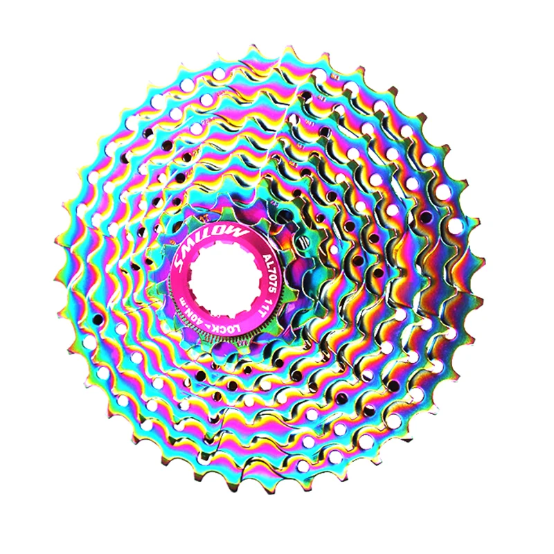 

SMLLOW MTB Colorful Cassette Freewheel 9 Speed 11-13T 15T 18T 21T 24T 28T 32T 36T Chrome-Molybdenum Steel Flywheel Rainbow Chain