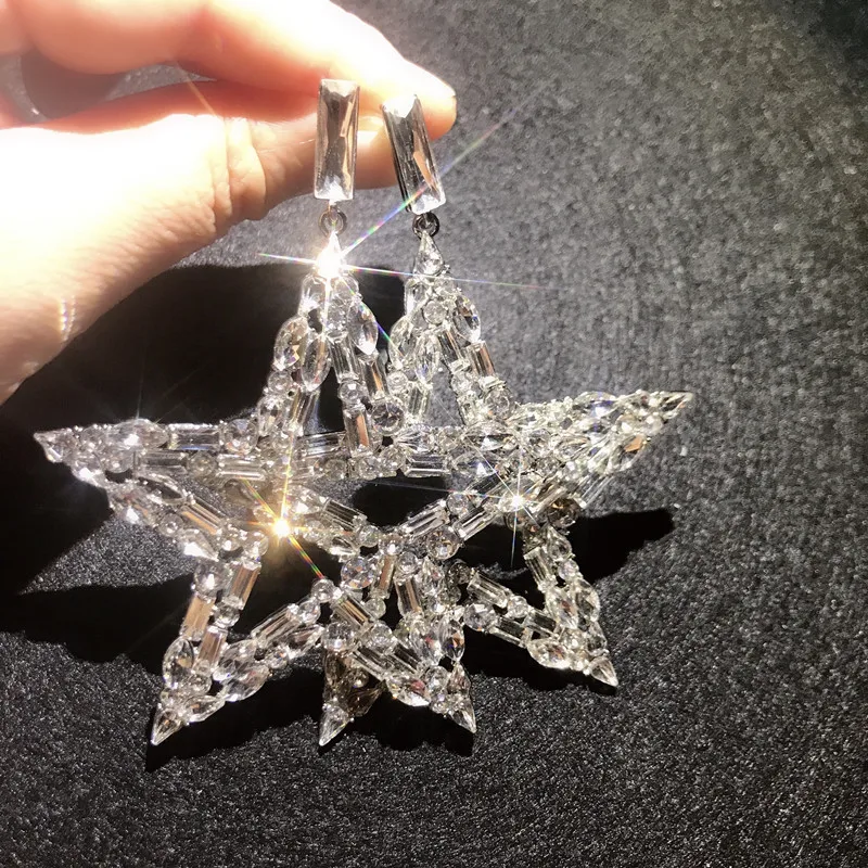 

FYUAN Shiny Geometric Dangle Earrings for Women Bijoux Oversize Star Crystal Drop Earrings Statement Earrings Jewelry Gifts