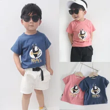 Детская летняя хлопчатобумажная одежда для малышей г. Новая Стильная однотонная футболка с короткими рукавами и принтом Универсальная футболка с рисунком для мальчиков и девочек