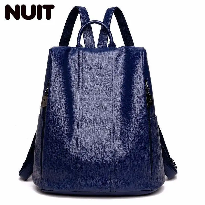 Женские кожаные рюкзаки, высокое качество, Mochila Feminina, винтажный рюкзак, Одноцветный, известный роскошный бренд, рюкзаки для девочек, Sac A Dos - Цвет: Blue