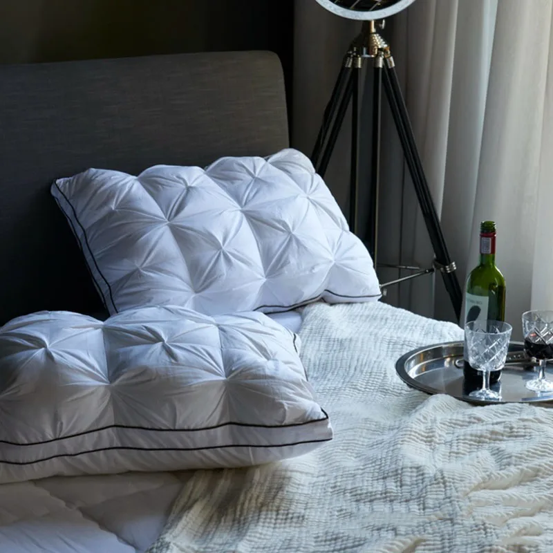 Супер мягкая подушка из белого утиного пуха, подушка для шеи, стандартная Антибактериальная элегантная Подушка для домашнего текстиля, постельные принадлежности