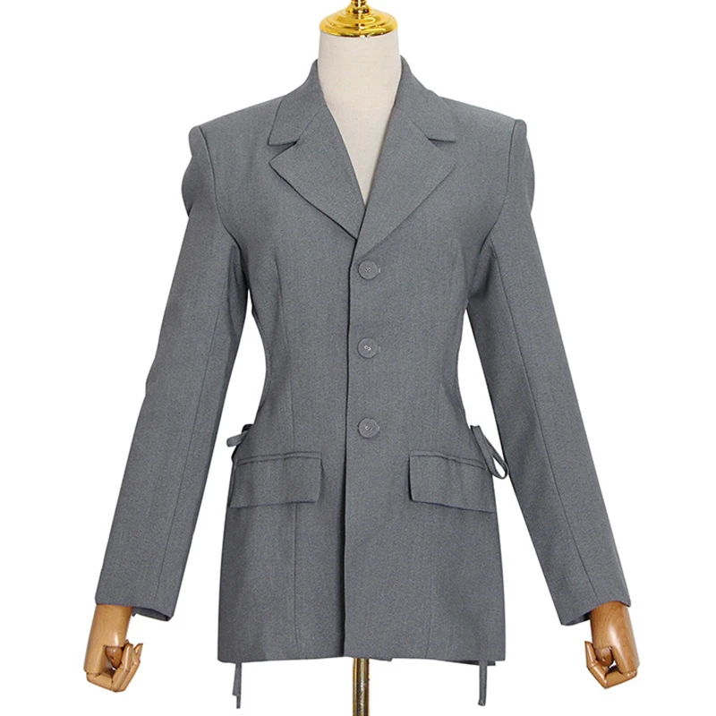 

SeeBeautiful Waist Hollow Out Loose Blazer Coat Notched Collar Long Sleeve Single Breasted New Fashion 2020 Autumn Women M234