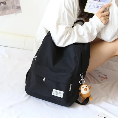 NuFangU, классический дизайн, Одноцветный, хлопок, ткань, женский рюкзак, мода для девочек, сумка для отдыха, школьная, Студенческая, сумка для книг, дорожная - Цвет: black