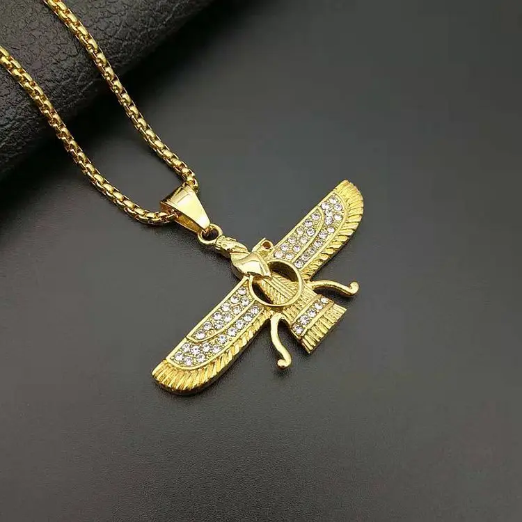 Золотой цвет Ahura Mazda Farvahar Zoroastrian персидский кулон из нержавеющей стали ожерелье принимаем дропшиппинг - Окраска металла: Gold