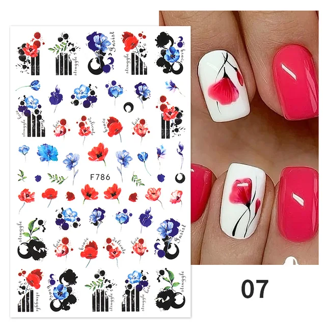 Black White Butterfly 3D Nails Sticker Geometry Decals Flower Gold DIY Decals Designs For Nail Art Manicures Decorations Salon 40