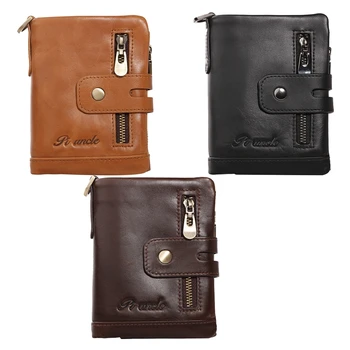 

PI UNCLE Leather Men's Short Wallet Anti-Theft Brush Multi-Card ID Coin Purse Business Wallet