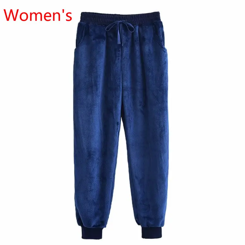 Women Navy Blue Осень Зима Уютная пижама брюки для отдыха пижамы толстые коралловые флисовые штаны для женщин и мужчин M-2XL - Цвет: Women Navy Blue