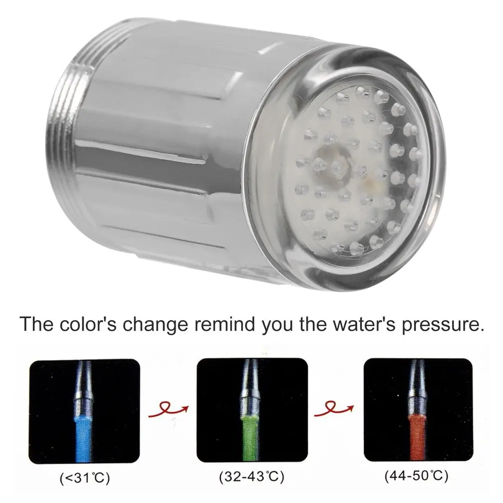 LED Water Faucet Stream Light Colorful Glow Shower Stream Tap Head Pressure Sensor Kitchen Bathroom Temperature Recognition
