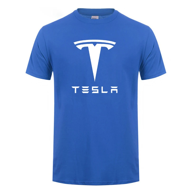 New Tesla Men T Shirts Short Sleeve Round Neck Ringer Letter Printed cotton Male Tees Casual Boy t-shirt Tops many colors - Цвет: blue-1