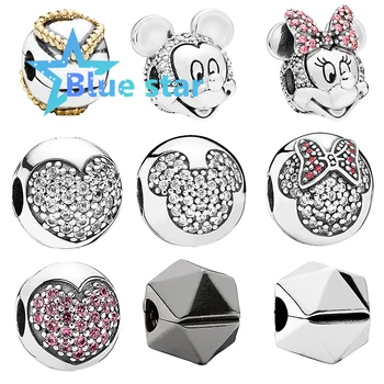 

Bule Star 100% 925 Sterling Silver original pandoras1:1 clip Braided Heart Rock Star Love of My Life Clip with Salmon Zirconia
