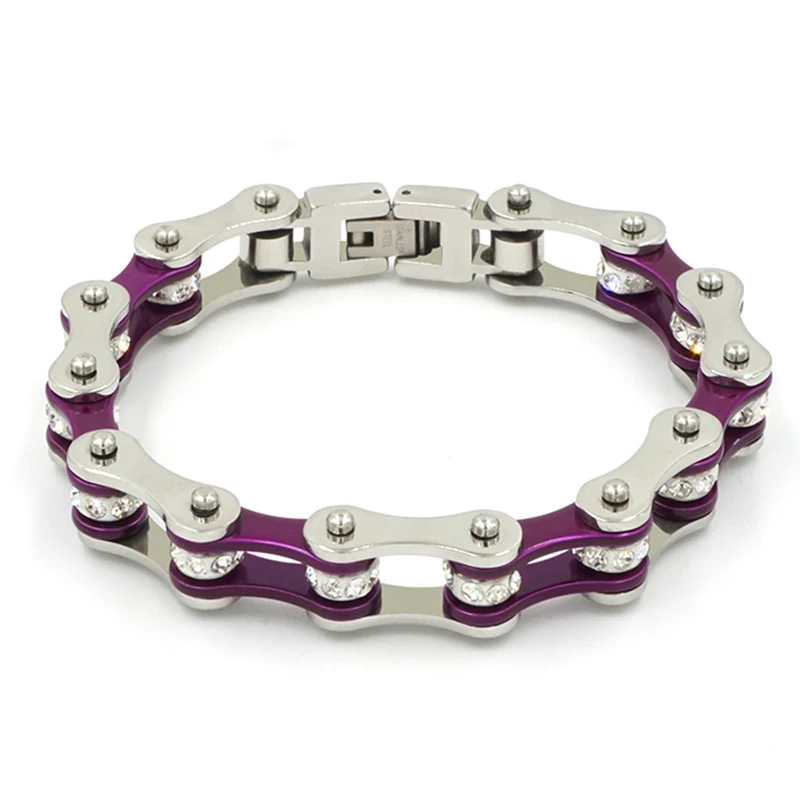 Панк Фиолетовый Байкерский браслет для женщин 316L нержавеющая сталь