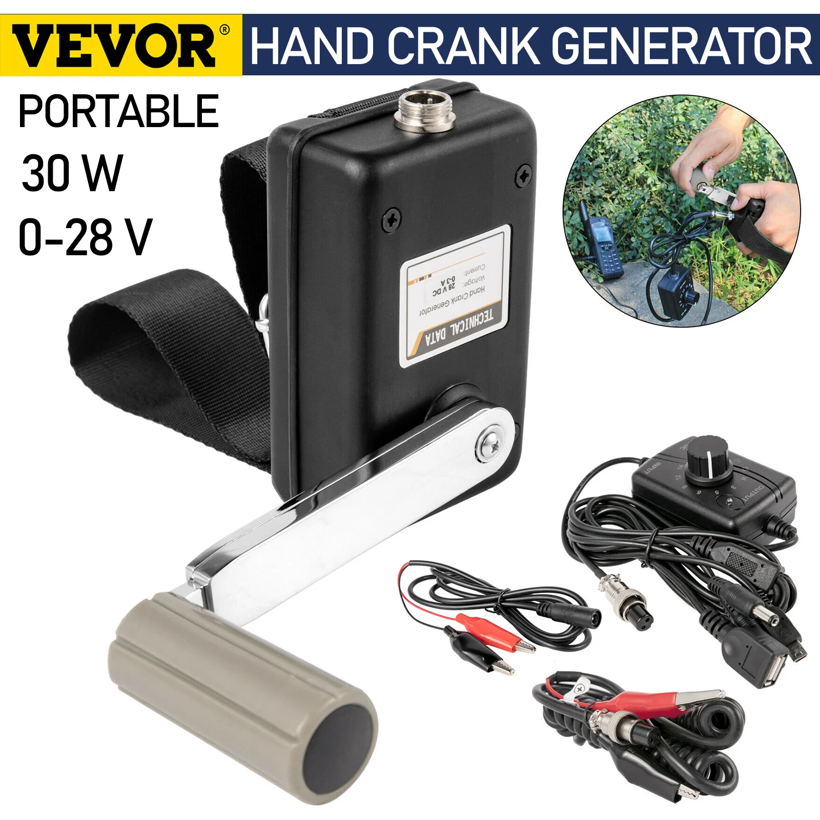 Vevor Hand Crank Charge 30w/028v Emergency Phone Charger Dynamo
