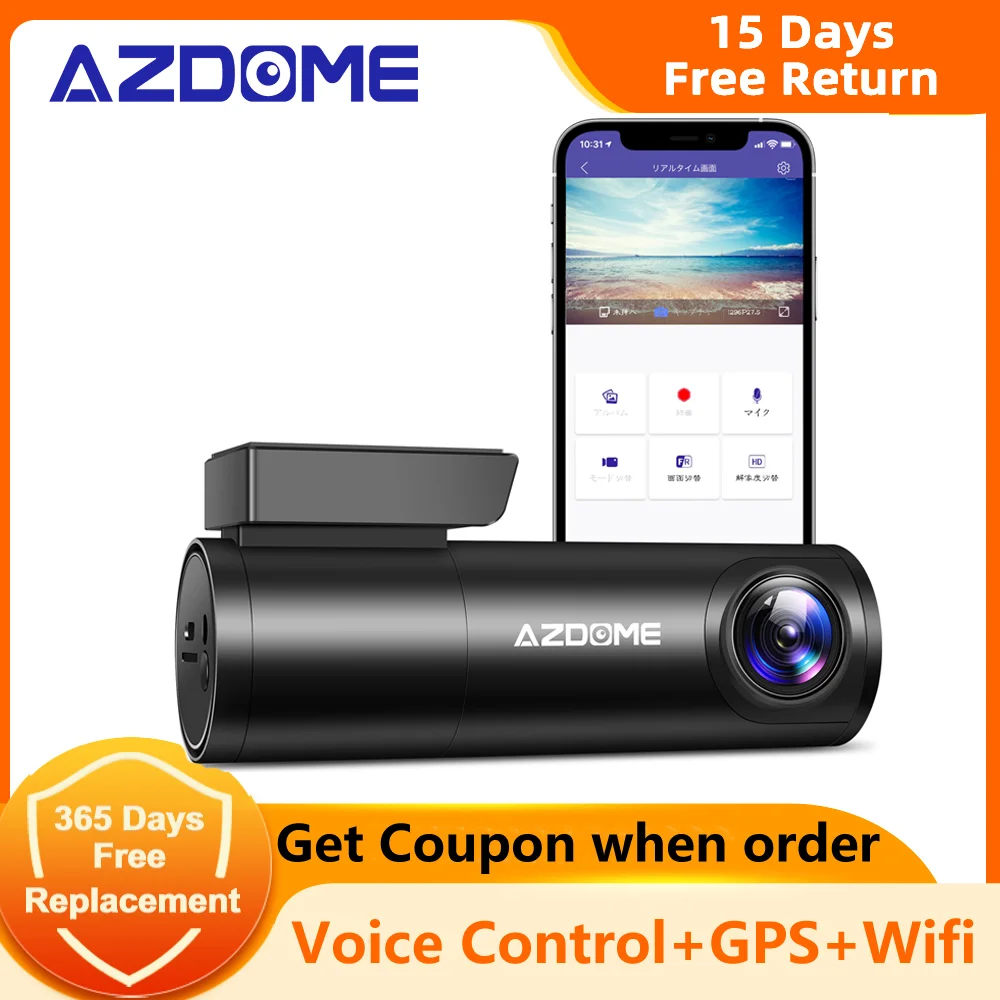 Видеорегистратор AZDOME M300 1080P HD 150 ° Wi-Fi GPS 32 ГБ | Автомобили и мотоциклы