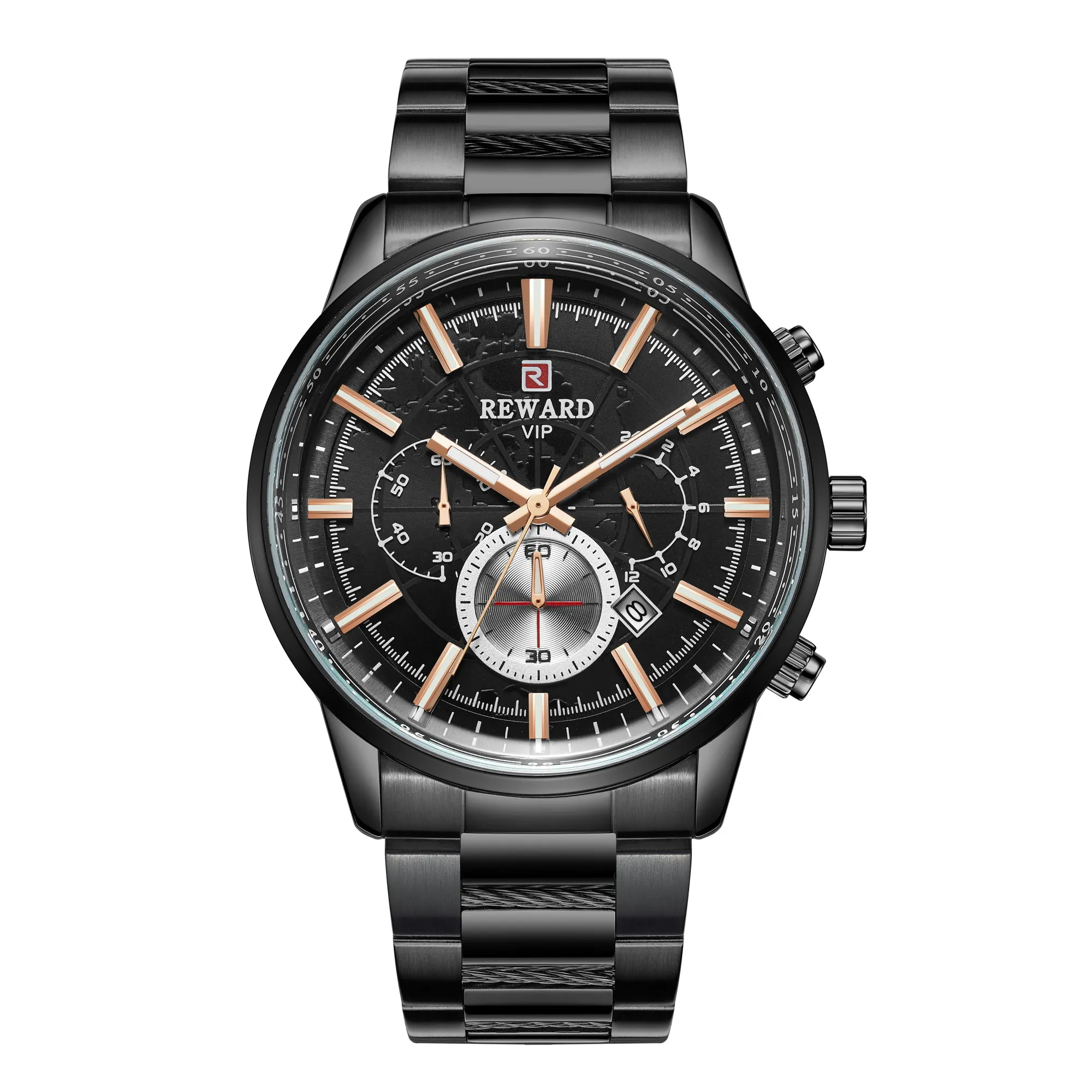 Брендовые модные светящиеся водонепроницаемые кварцевые часы Relojes Para Hombre, Роскошные мужские часы с хронографом из нержавеющей стали - Цвет: black