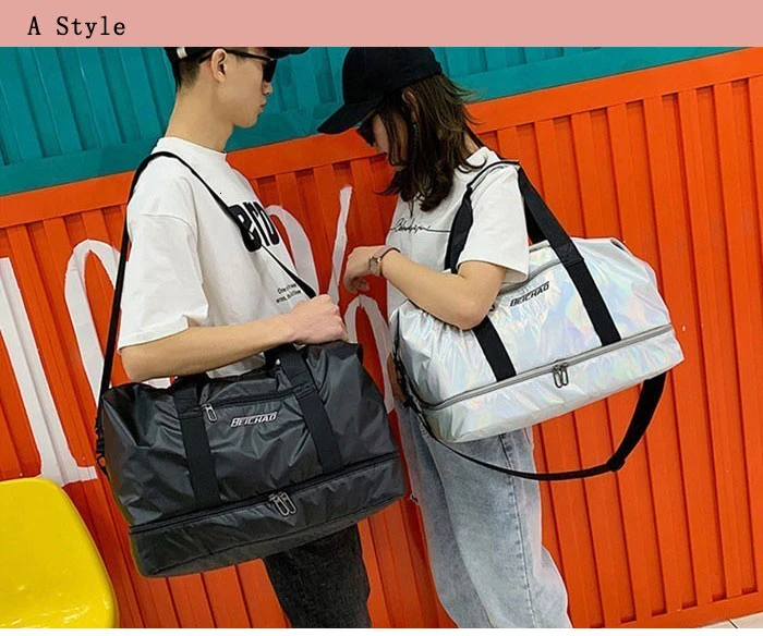 Glossy Gym Bag Dry Wet Travel Fitness Bag For Men Tas Handbags Women Nylon Luggage Bag With Shoes Pocket Traveling Sac De Sport