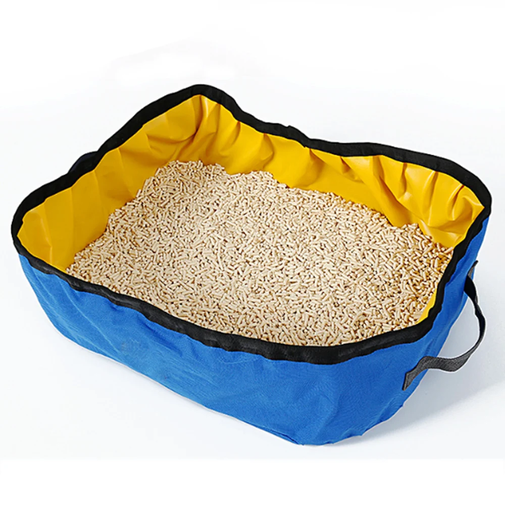Portable Cat Bedpans Outdoor Travel Cat Litter Box Foldable Cat Litter Pan Oxford Puppy Kitten Toilet Training Pan Collapsible