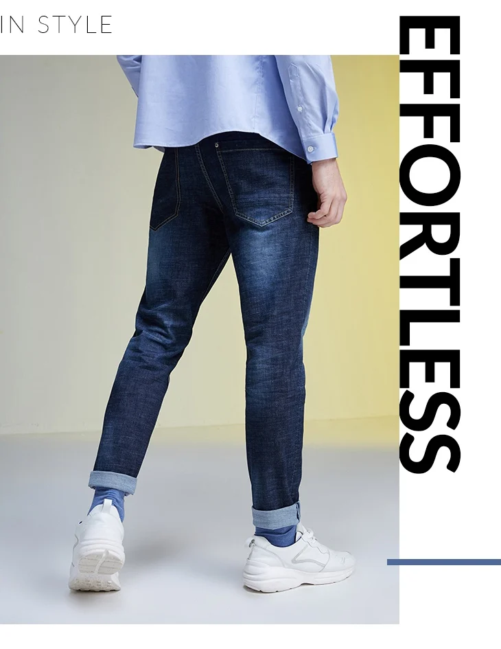 Отборные мужские осенние легкие Стрейчевые джинсовые брюки, зауженные джинсы с потертостями R | 419332538