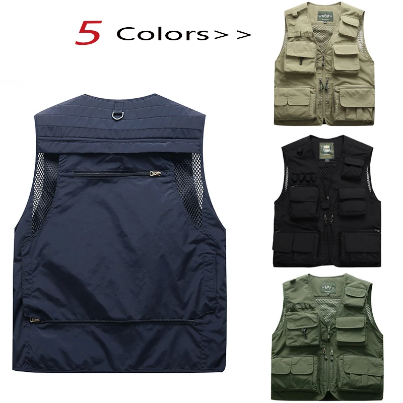 

5 Colors Casual Fishing Vest Male Loose Large Size Spring /autumn Multi-pocket Quick-drying Vest Fishing Accessories For M-7XL