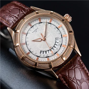 

YAZOLE Men Watch Luxury Brand Business Man Quartz Watch Mens Complete Calendar Waterproof Wristwatch Leather Band Male Clock New