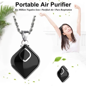 

Wearable Air Purifier Portable Necklace Air Cleaner Negative Ion Generator for Travel Office Car Home(Black)