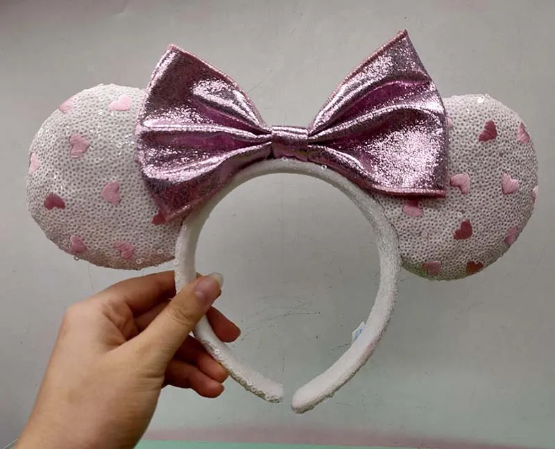 

2020 HONG KONG уши Минни Маус White Heart Sequin Pink Bow повязка на голову