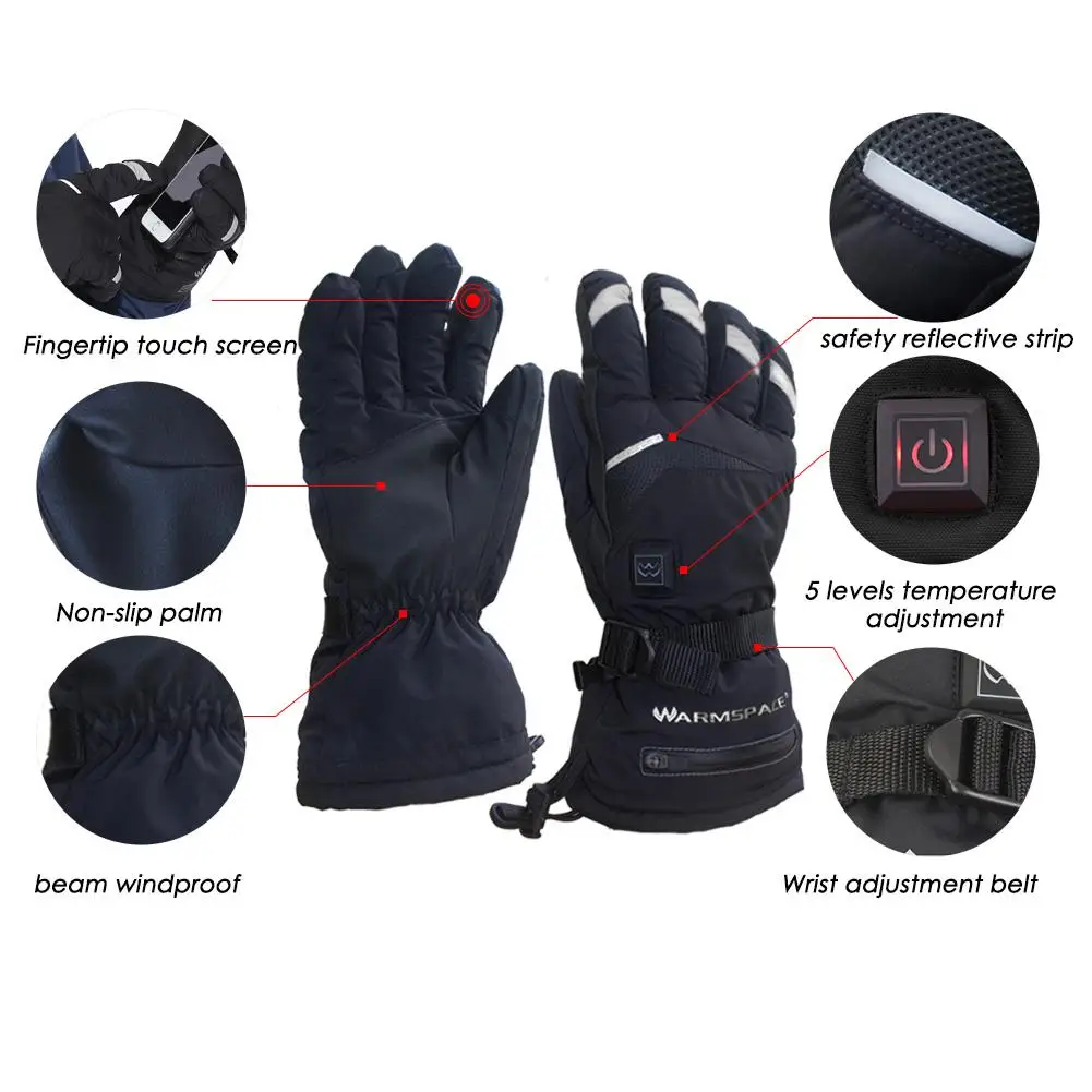 Перчатки для катания на лыжах с подогревом, на батарейках, нагревательные перчатки для Мотоциклетный лыжный велосипедный зимний уличный спортивный женский мужской теплый утолщенный