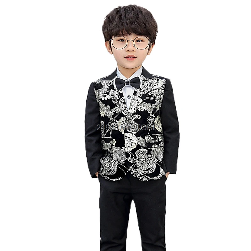 

Flowers Boys Formal GILDING process Jacket + Pants 2Pcs Wedding Suit Kids Party Tuxedo Dress Children Performance Costume