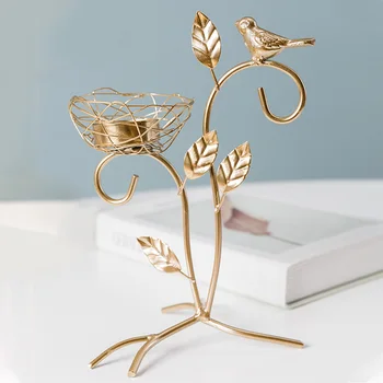 

Ornament Props Iron Tabletop Golden Bird Living Room Home Decor Candlestick Dinner Table Romantic Vintage Bedroom Candle Holder