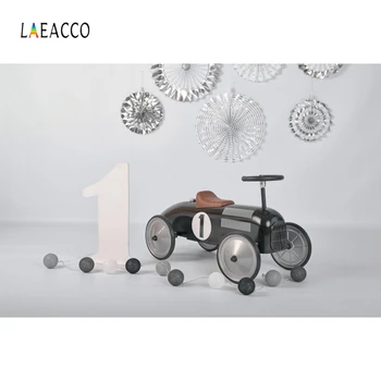 

Laeacco Gray Wall Paper Flowers Toy Car Balls Photography Backdrops Photo Birthday Scene Backgrounds Baby Newborn Photophone