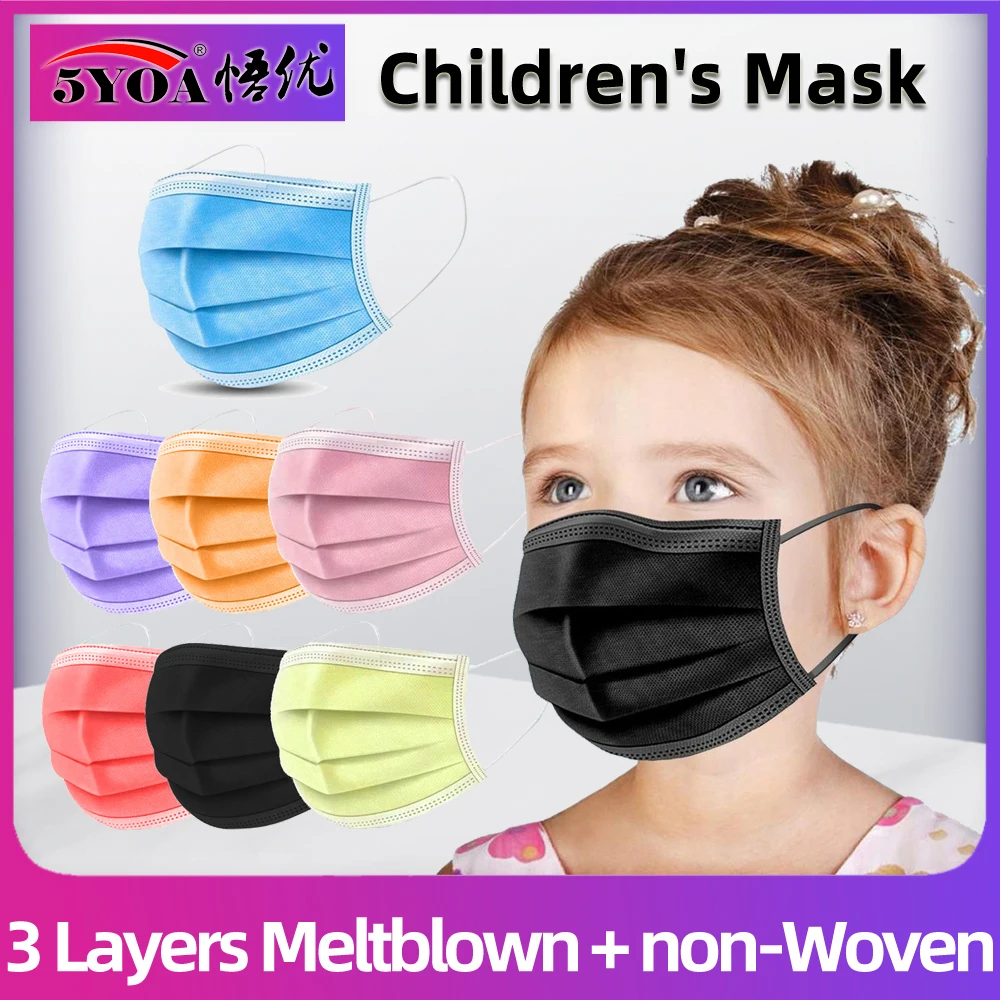 Mascarilla facial desechable para niños y niñas, máscara Anti-niebla, elástica, suave, transpirable, PM2.5, no tejida, 3 capas, de 1 a 500 Uds.