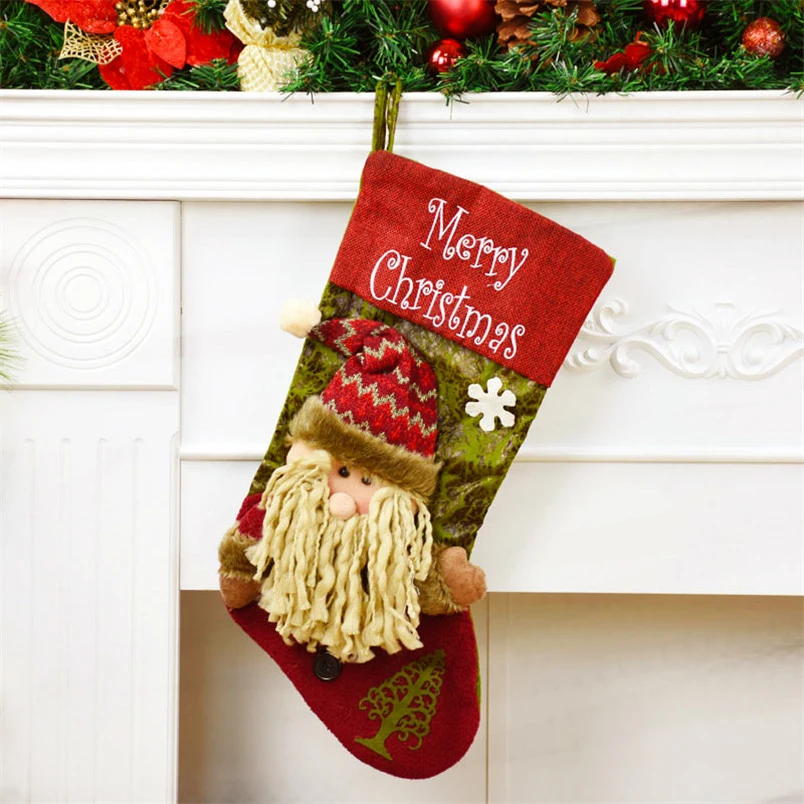 Рождественские украшения для дома Xams носки для чулок рождественские сумки Подарочный держатель Санта Клаус Снеговик мешки Рождественская елка кулон - Цвет: santa claus