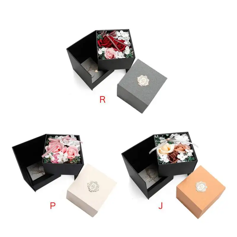 Soap Rose Flower Rotatable Romantic Artificial Flowers Soap Flower Fake Rose Gift Box For Valentine\'s Day Wedding Decoration