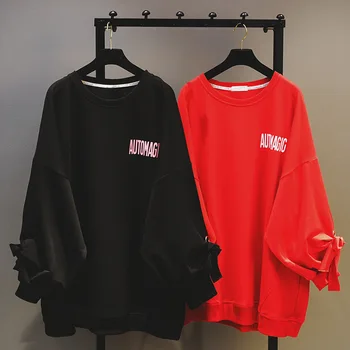 

New Spring Autumn All-match Letter Printing Loose O Neck Pullovers Tops Elegant Lantern Sleeve Cotton Students Sweatshirts