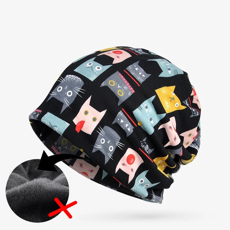 CAMOLAND мультфильм сова дизайн шапочки для мужчин и женщин Осень Зима Skullies унисекс теплые флисовые колпачки уличная Шляпа Маска - Цвет: Black No Fleece
