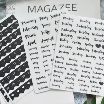 

8pcs Black Schedule Stickers Calendar Week Plan Date Number Monthly Deco Sticker DIY Scrapbooking Planner Stationery Sticker