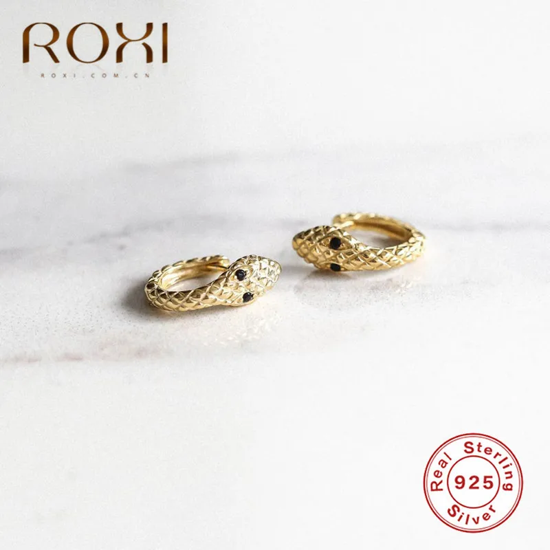 GSRG-10 ROXI, серьги в стиле панк со змеей, 925 пробы, серебряные, с подвеской в виде змеи, серьги-гвоздики для женщин, животный альпинист, ювелирное изделие для ушей - Окраска металла: GSRG-10