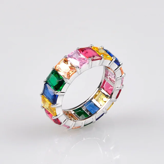 Стильное очаровательное кольцо, Радужное Женское Обручальное кольцо, разноцветное круглое инкрустационное циркониевое модное ювелирное изделие, изысканные аксессуары для пар - Цвет основного камня: Фиолетовый