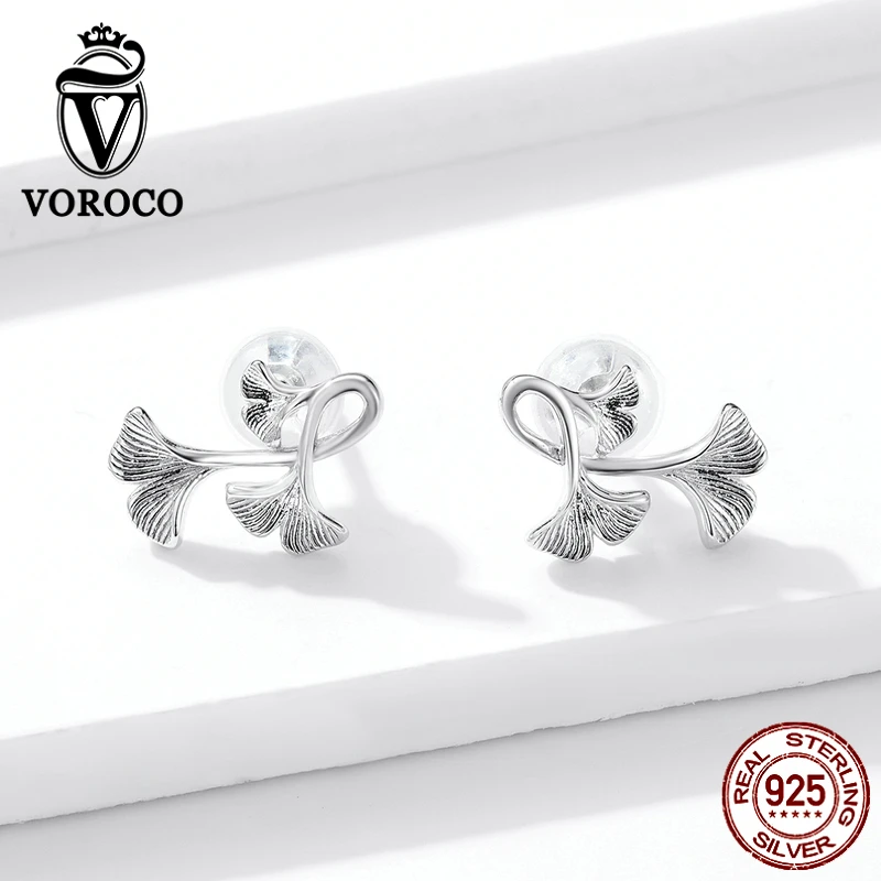 VOROCO ZBS183 925 пробы серебро лист гинкго дизайн завод Mori кольцо и серьги-гвоздики ожерелье комплект ювелирных изделий для женщин подарок