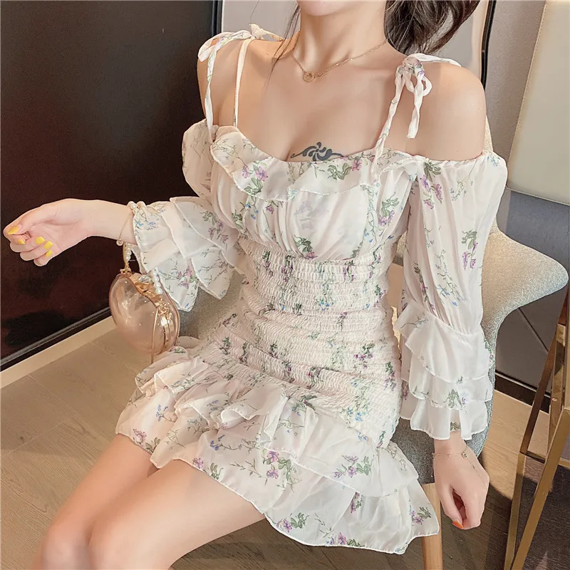

High Quality Best-selling Retro FashionDress 2020 Summer Arrival Chiffon printing Woman Dress Sexy Slash neck Vestidos slim