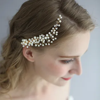 

NPASON Bridal Hair Accessory Wedding Jewelry Pearl Beads Long Hair Clips For Women Fashion Hair Clips Rhinestone Headwear