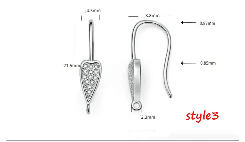 2 шт покрытые серебром 925 крючок для сережек, циркон, кристалл, застежка установка для DIY серьги изготовление, поиск ювелирных изделий серьги ювелирные изделия аксессуары - Цвет: Style3