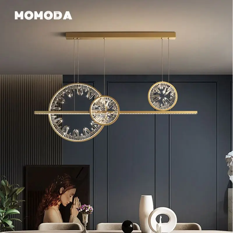 

Luxury LED Chandeliers Lighting Nordic Aluminum Crystal Aluminum Iron Circle Pendant Hanging Lamps Bedroom Living Room Lights