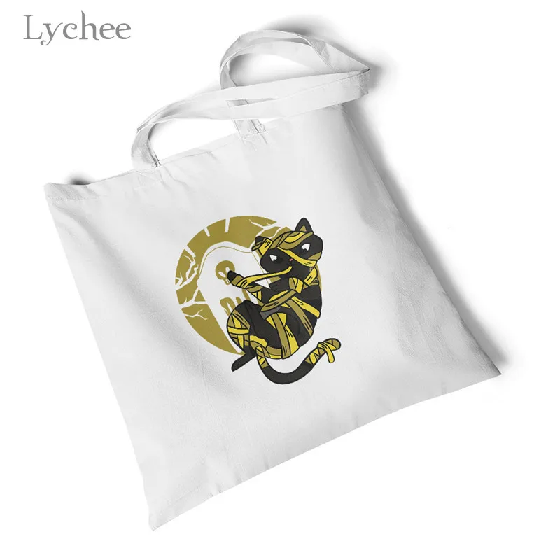 Mummy cat Lychee Harajuku экологические сумки для покупок Женская парусиновая сумка с принтом кота оригинальные студенческие сумочки белые большие пляжные сумки через плечо - Цвет: Mummy cat