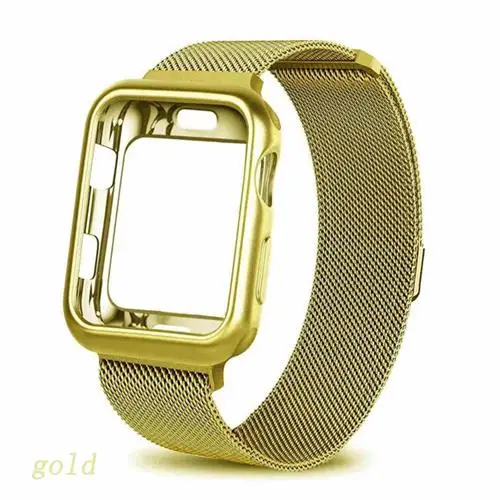 Чехол+ ремешок для Apple Watch 5 ремешок 44 мм 40 мм iWatch ремешок 42 мм 38 мм Миланский петля браслет металлический ремешок для Apple watch 3 4 2 1 - Цвет ремешка: gold
